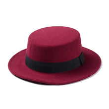 Load image into Gallery viewer, New Fashion Wool Pork Pie Boater Flat Top Hat For Women's Men'st