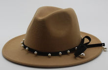 Load image into Gallery viewer, Seioum Wide Brim Autumn Female Fashion pearl Top hat Jazz Cap