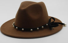 Load image into Gallery viewer, Seioum Wide Brim Autumn Female Fashion pearl Top hat Jazz Cap