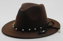 Load image into Gallery viewer, Seioum Wide Brim Autumn Female Fashion pearl Top hat Jazz Cap
