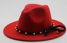 Load image into Gallery viewer, Seioum Wide Brim Autumn Female Fashion pearl Top hat Jazz Cap