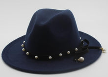 Load image into Gallery viewer, Seioum Wide Brim Autumn Female Fashion pearl Top hat Jazz Cap