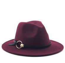 Load image into Gallery viewer, Wool Fedora Hat Hawkins Felt Cap Wide Brim Ladies Trilby Chapeu Feminino Hat Women Men Jazz