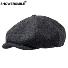 Load image into Gallery viewer, SHOWERSMILE Brand Wool Newsboy Caps Men Grey Herringbone Flat Caps Women Coffee British Painters Hat Autumn Winter Caps And Hats