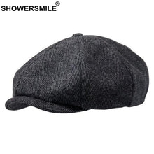 Load image into Gallery viewer, SHOWERSMILE Brand Wool Newsboy Caps Men Grey Herringbone Flat Caps Women Coffee British Painters Hat Autumn Winter Caps And Hats