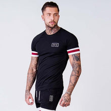 Load image into Gallery viewer, Men Cotton Short sleeve t shirt Fitness Slim Patchwork Black T-shirt Male Brand Gyms Tees Tops Summer Fashion Casual clothing
