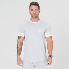 Load image into Gallery viewer, Men Cotton Short sleeve t shirt Fitness Slim Patchwork Black T-shirt Male Brand Gyms Tees Tops Summer Fashion Casual clothing