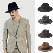 Load image into Gallery viewer, Wool Men Felt Trilby Fedora Hat For Gentleman Wide Brim Top
