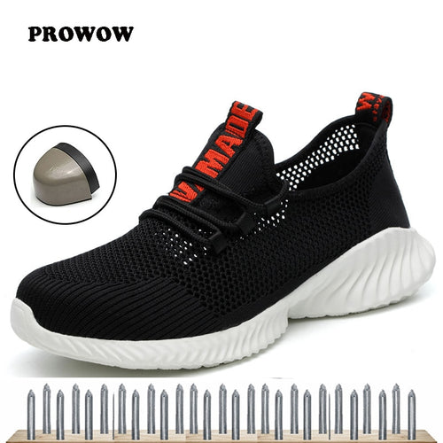 Work boots breathable safety shoes men's Lightweight summer anti-smashing piercing work sandals Single mesh sneaker 35-45 Prowow