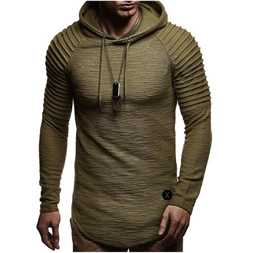 2018 New Men's O-Neck Fold Hooded T-shirts Tees Male Casual Long Sleeve T shirt Slim Fit Fitness Gyms T-shirts Tops XXXL